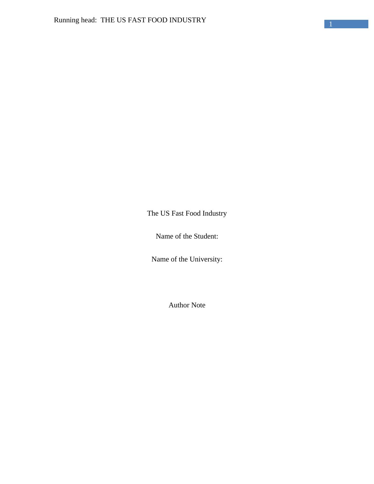 Study of US Fast Food Industry Leaders, Challengers and Followers