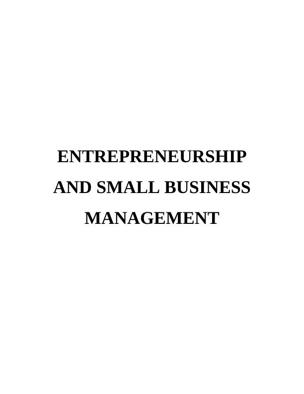 Entrepreneurship And Management Of Small Business : PDF