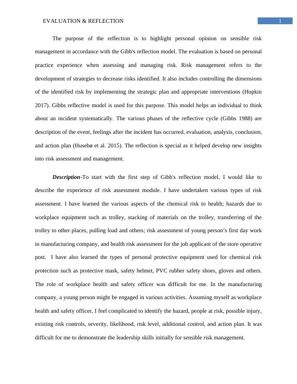 risk management reflection essay