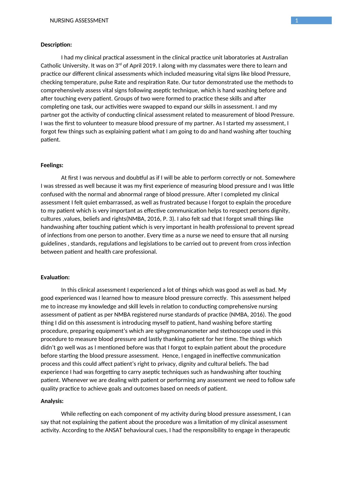 Nursing Assessment - Clinical Practice Experience