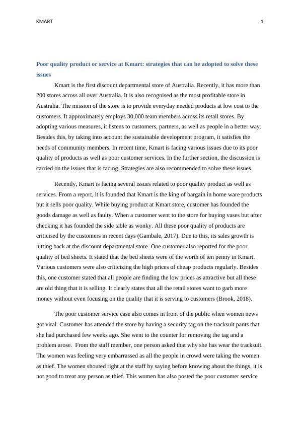 Operations Management at Kmart Strategies to Address