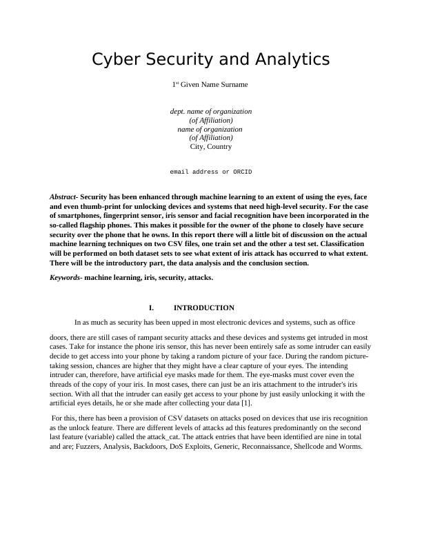 Cyber Security and Analytics Assignment  2022_1