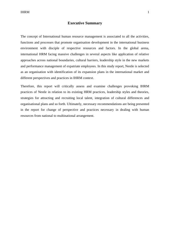 IHRM and Human Resource Management | Nestle Case_2