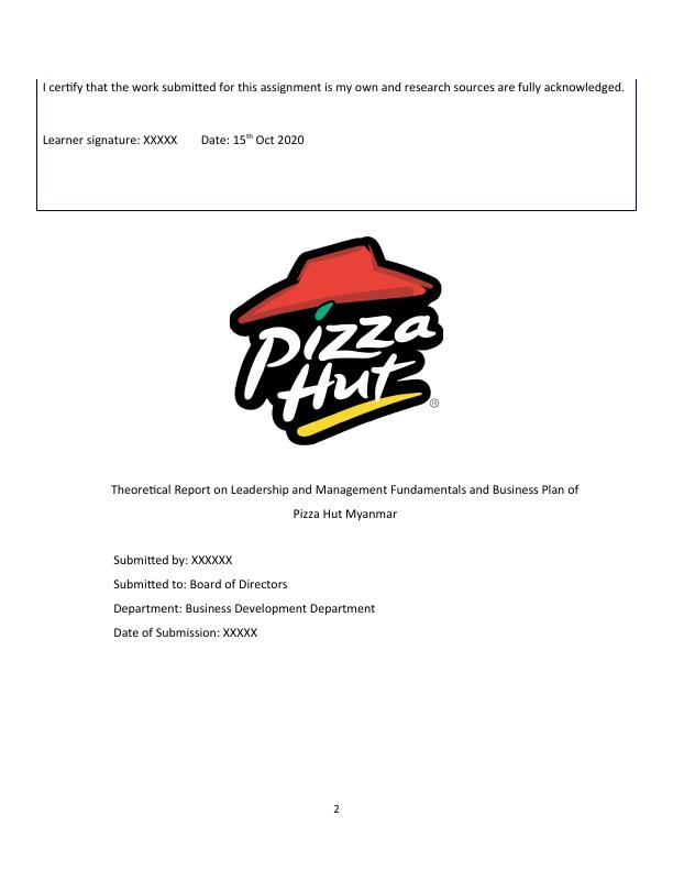 business plan pizza hut