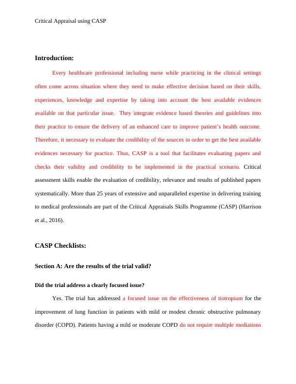 critical appraisal essay using casp