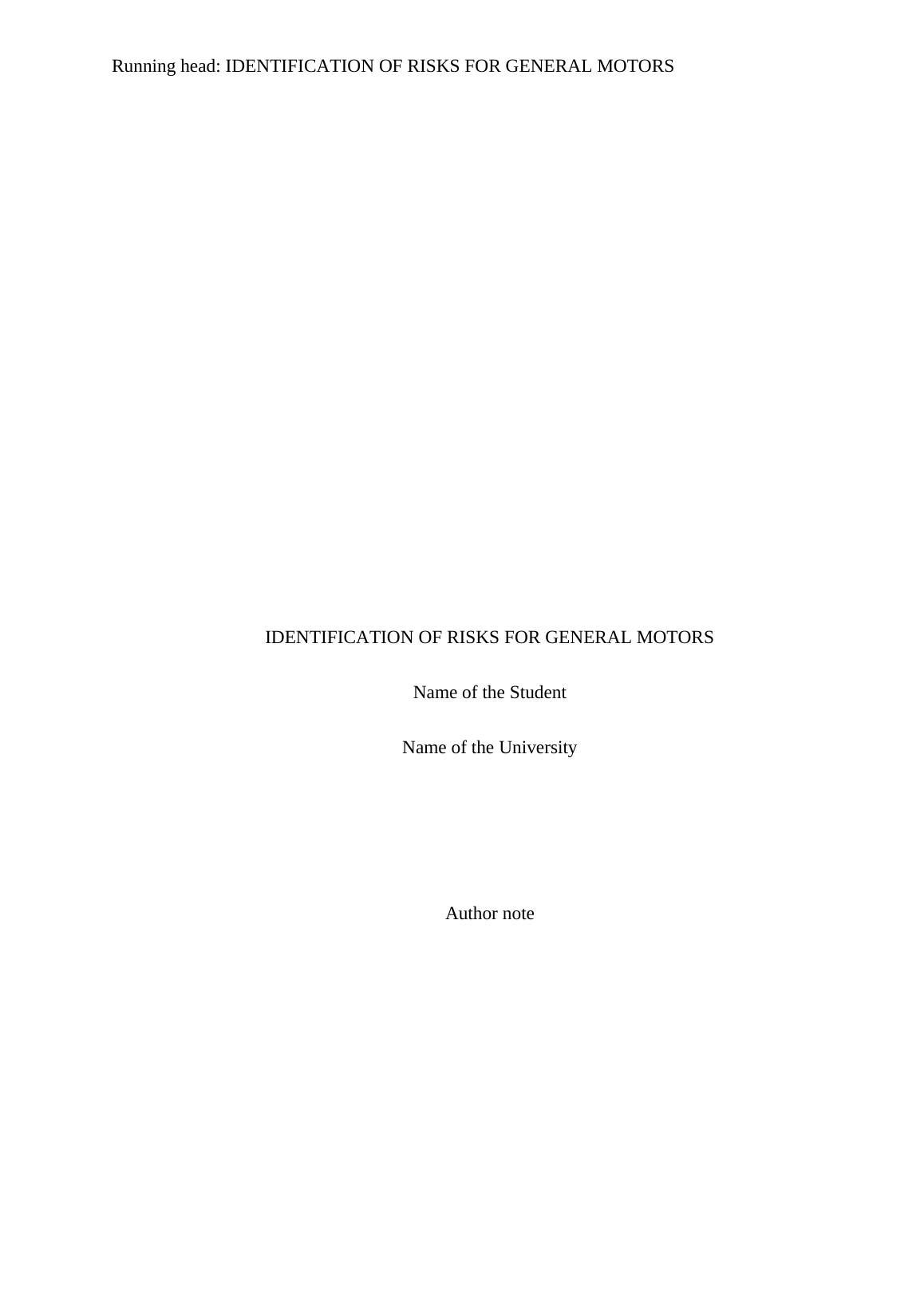 Identification of Risks for General Motors Report 2022