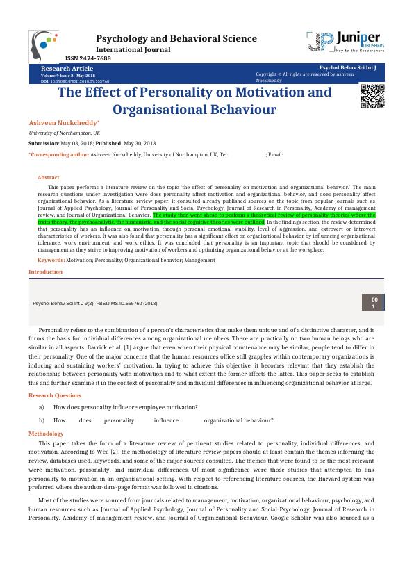 The Effect of Personality on Motivation and Organisational Behaviour_1