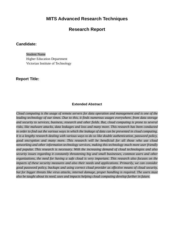 MITS Advanced Research Technique Research Report 2022_1