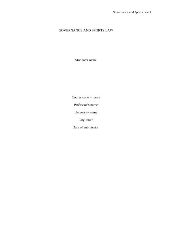 Governance and Sports Law
