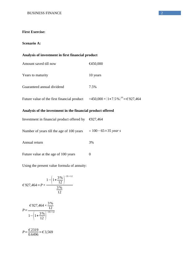 Business Finance - Analysis of Investment in First Financial Product_3