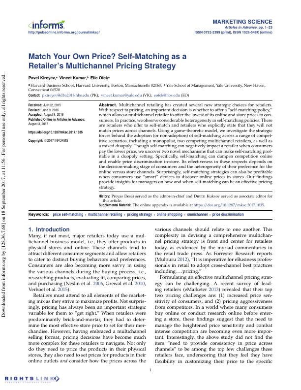 Marketing Science Self Matching as a Retailer s Multichannel