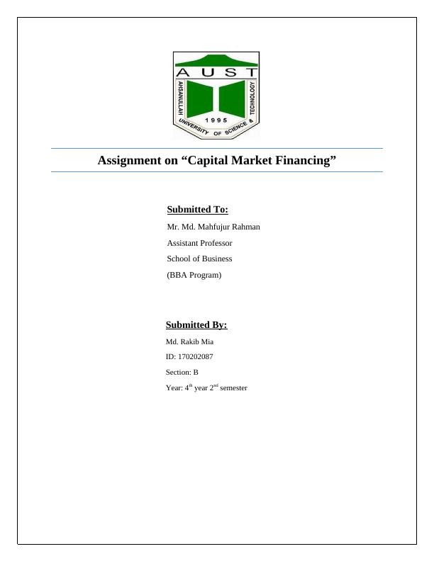 Assignment on Assignment on Capital Market Financing_1