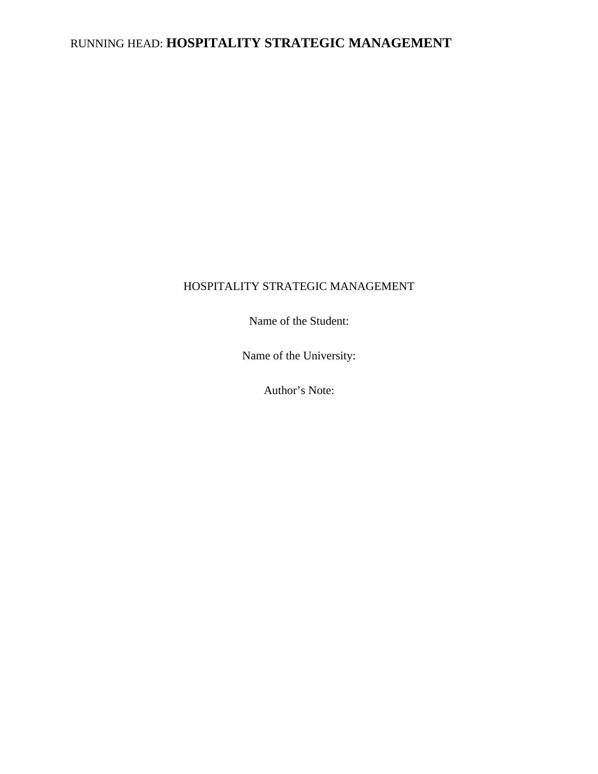 Hospitality Strategic Management Reports