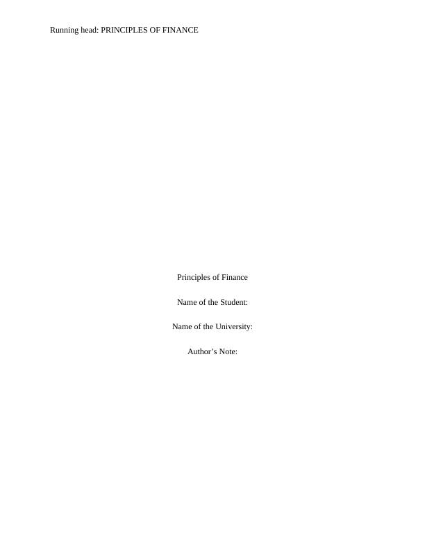 Assignment On Principles of finance 2022