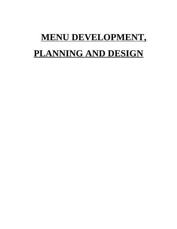 Menu Development, Planning and Design Desklib