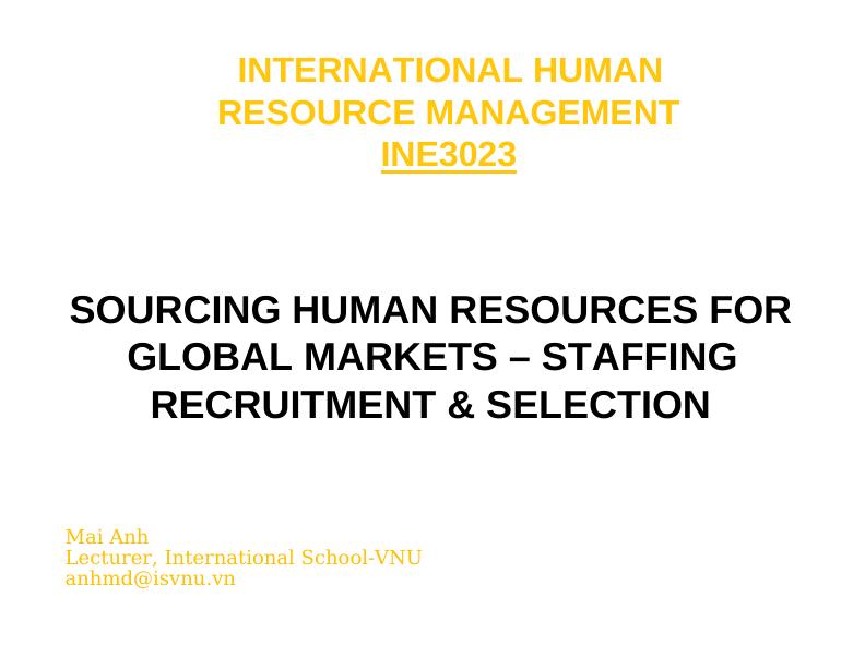 International Human Resource Management   -   Sample Assignment_1