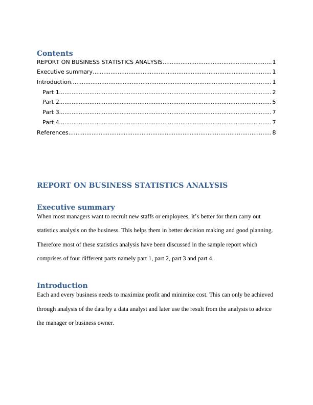 Business Statistics Analysis Report with Sample Data and Analysis