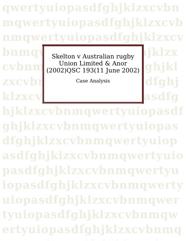 Managing Risk & Law in Sports Case Analysis