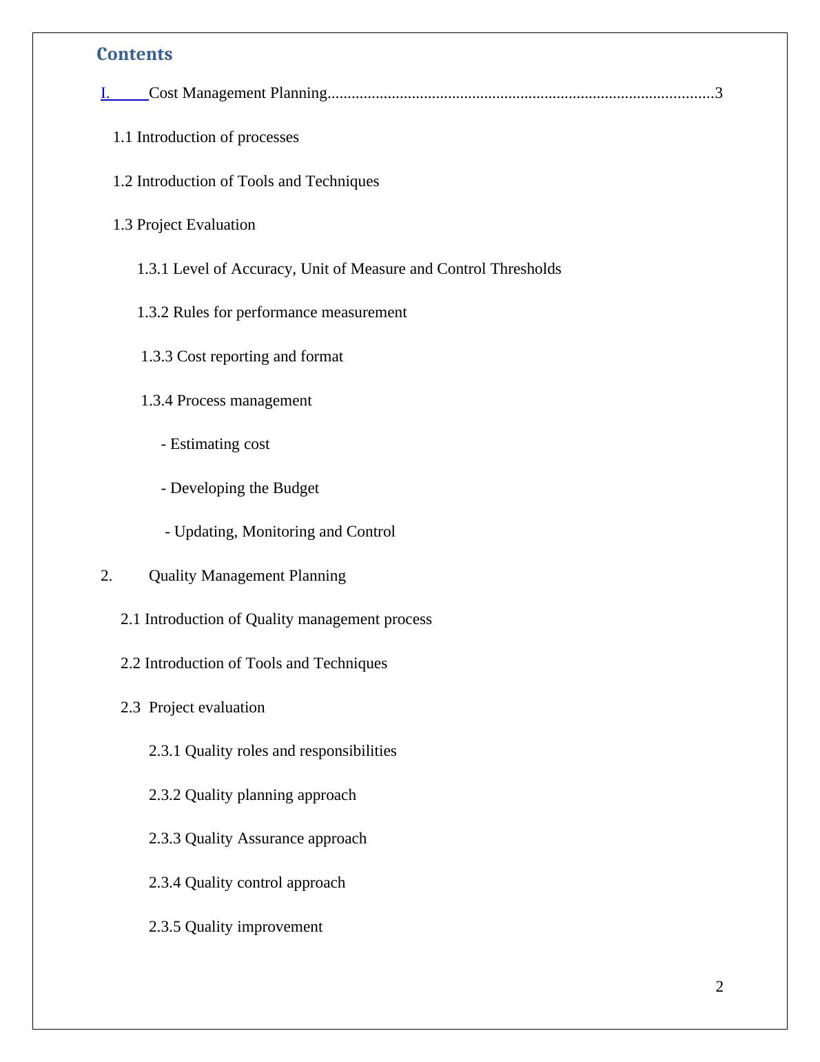 quality management plan assignment