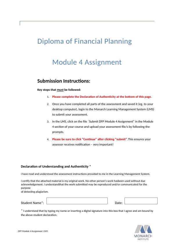 FNS50615 - Diploma of Financial Planning | Assignment_1