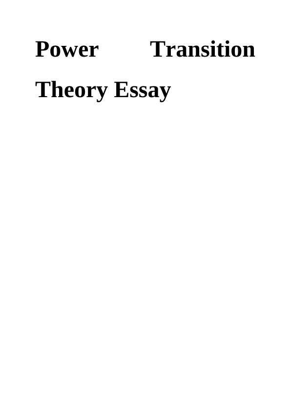 International Relations Assignment: Power Transition Theory Essay_1