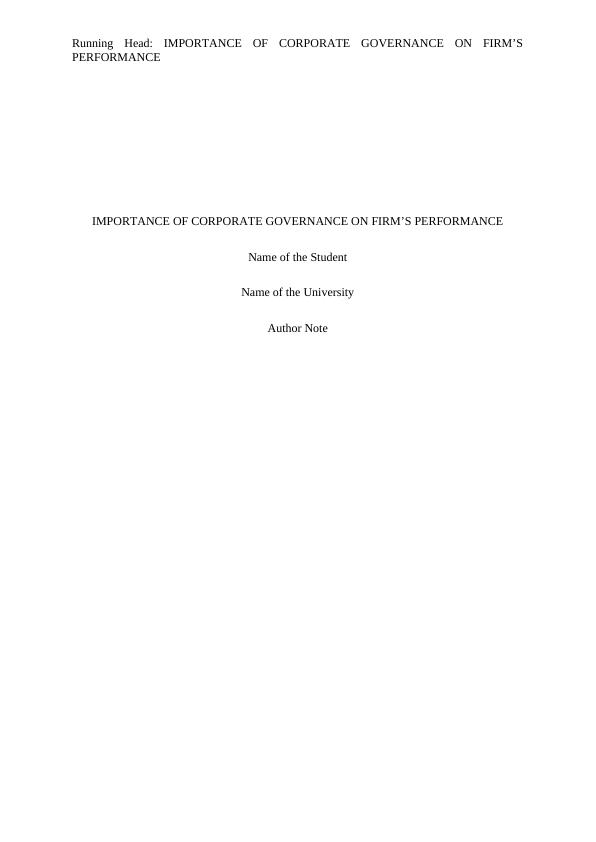 Importance of Corporate Governance on Firm's Performance: A Comprehensive Analysis_1