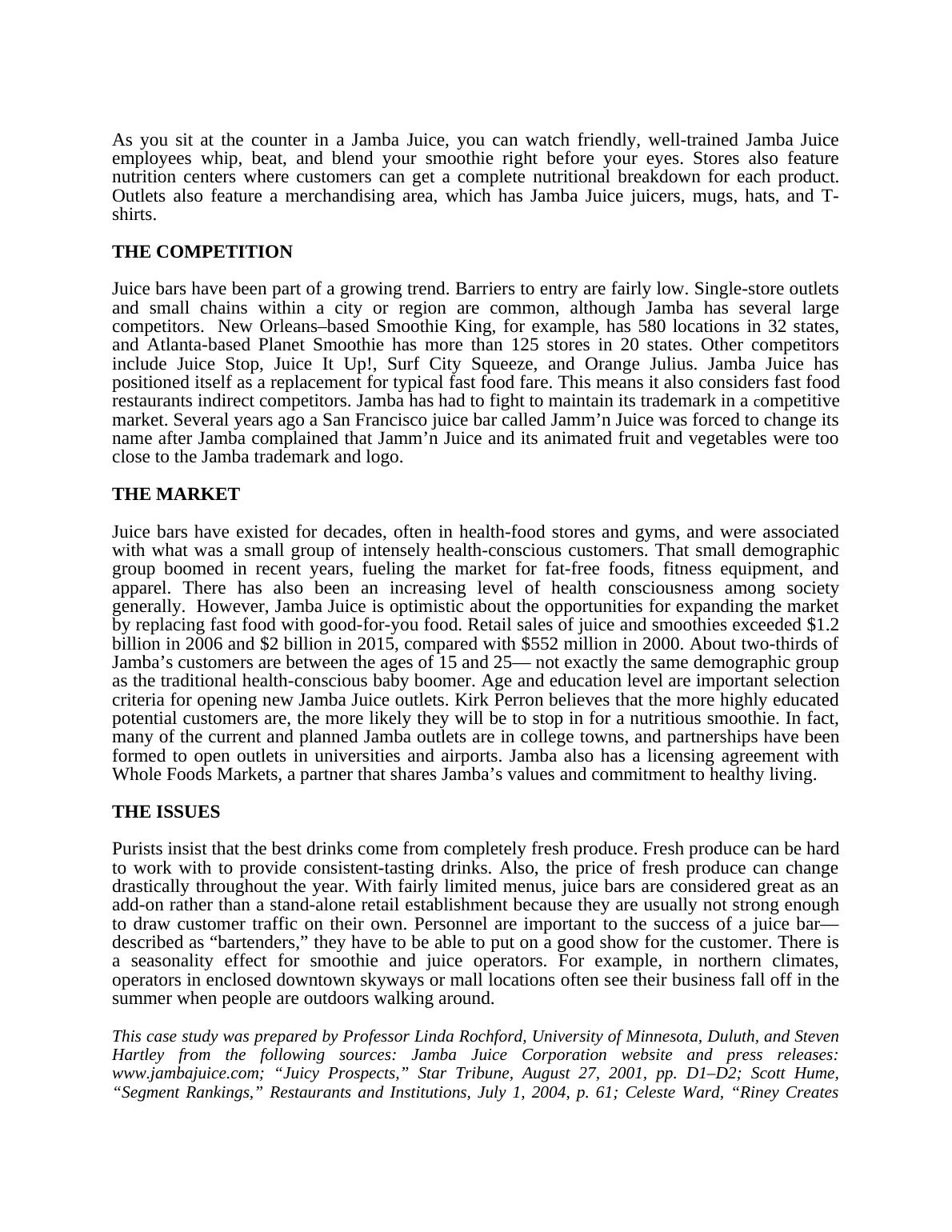 Jamba Juice Case Study Analysis Desklib