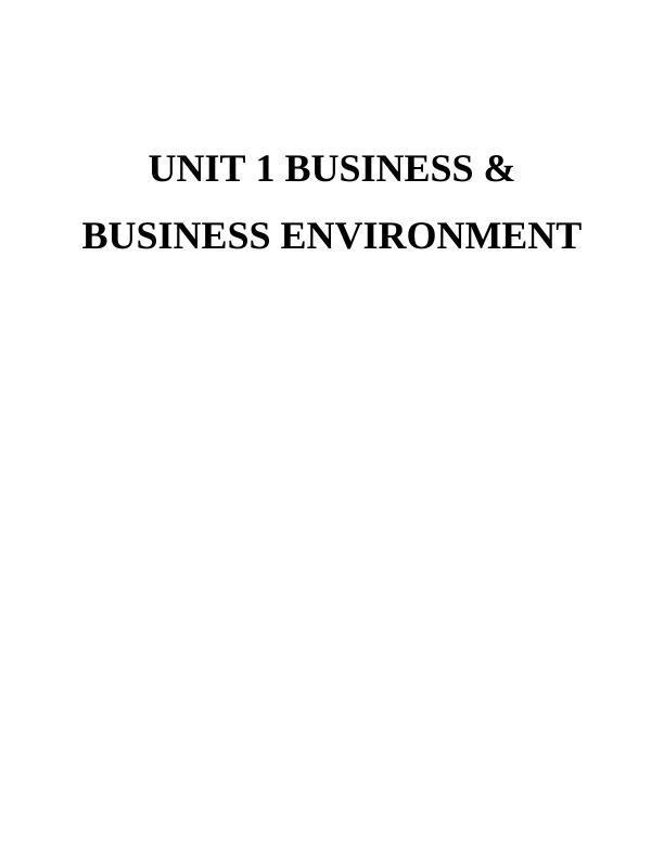 unit 1 business and business environment assignment