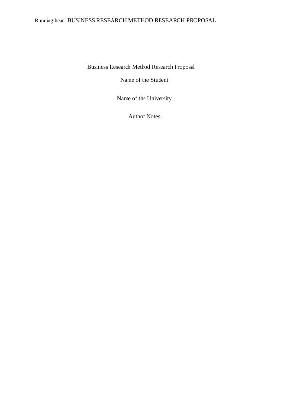 Business Research Method Research Proposal - Doc_1