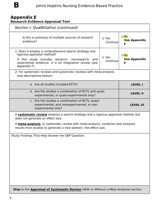Evidence Level and Quality Appendix E Research Evidence Appraisal Tool Page 6 of 10 Johns Hopkins Nursing Evidence-Based Practice Appendix E Research Evidence Appendix E Research Evidence Appraisal To_4