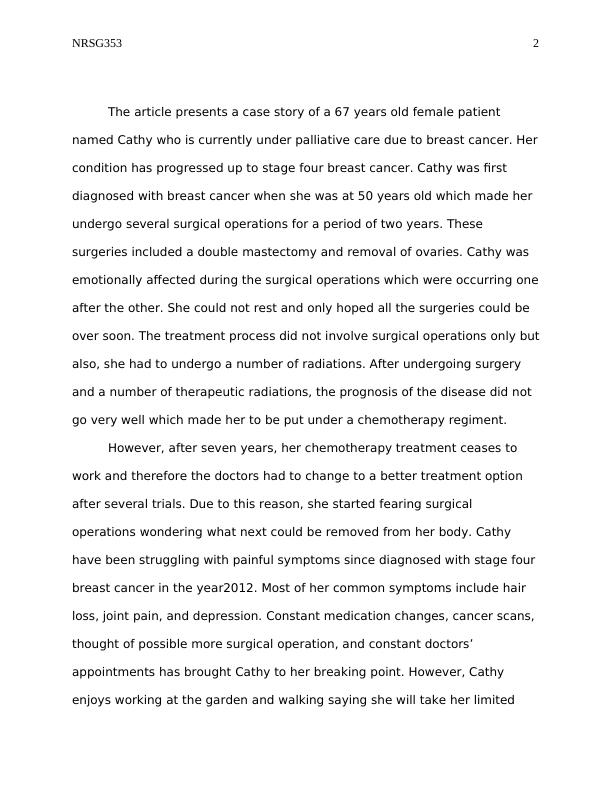 Understanding the Perceptions of Patients with Chronic Illness and at End Stage of Life: A Case Study of Cathy's Breast Cancer Story_2