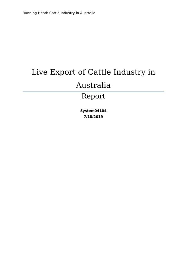 Live Export of Cattle Industry in Australia Report_1