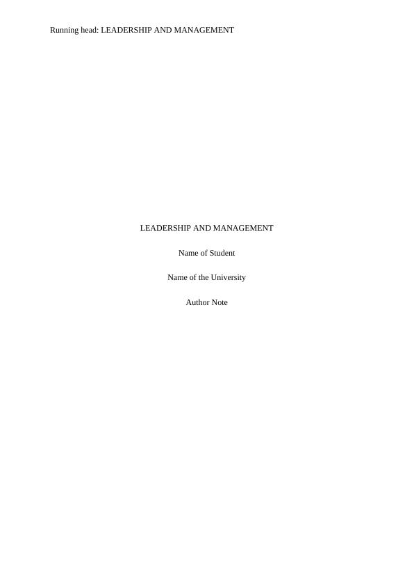 Leadership and Management -  Assignment Solved_1