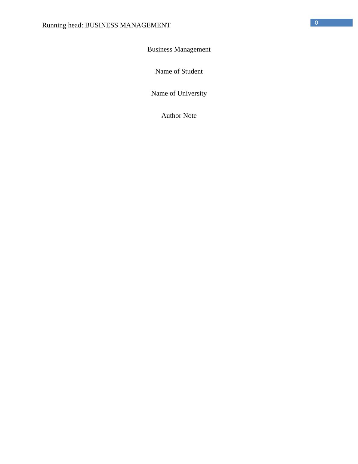 Business Management : Assignment Sample