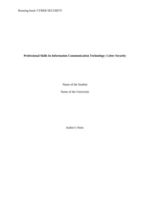 Professional Skills In Information Communication Technology: Cyber Security_1