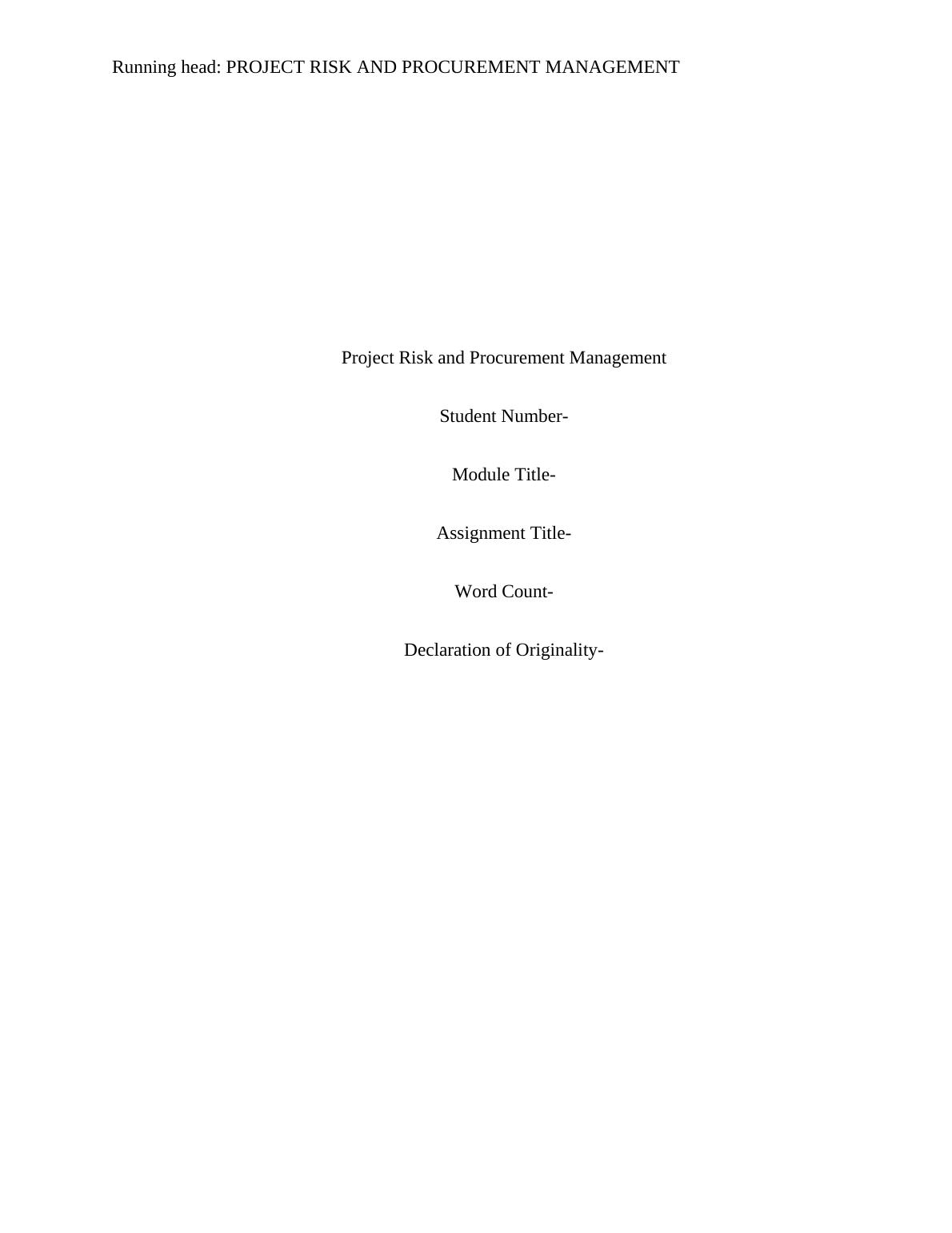 Assignment for Project Risk & Procurement Management_1