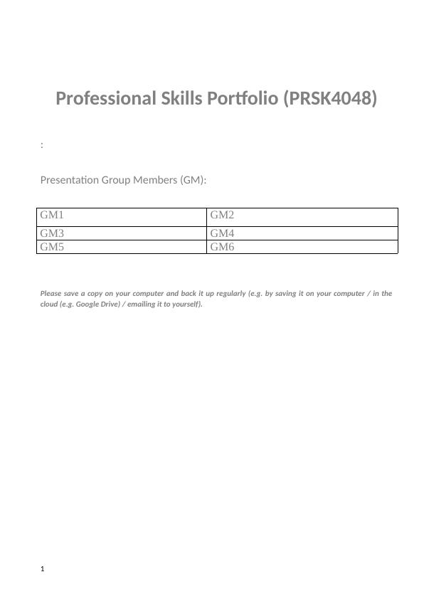 Professional Skills Portfolio (PRSK4048) Assignment_1