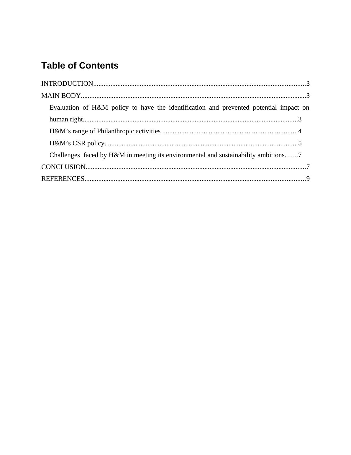 Evaluation of H&M's CSR Policy and Philanthropic Activities