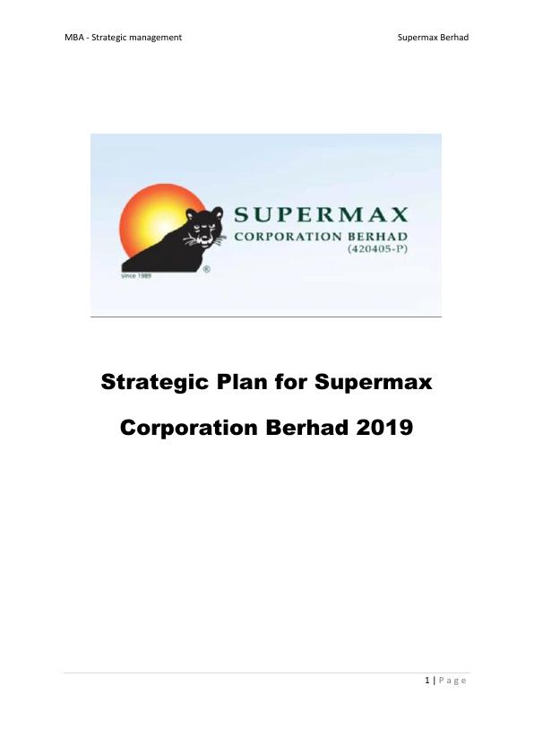 Report on Strategic Planning of Supermax Corporation Berhad_1
