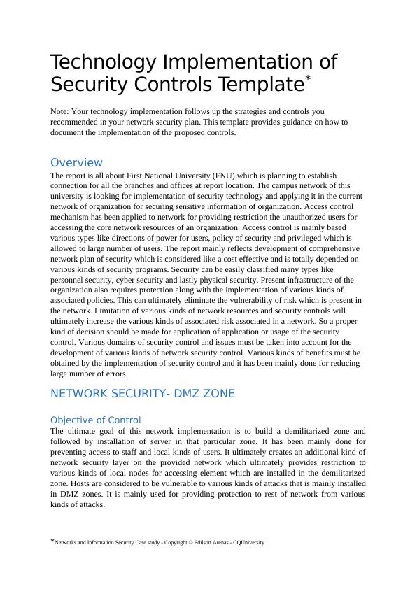 Technology Implementation of Security Controls Template_1
