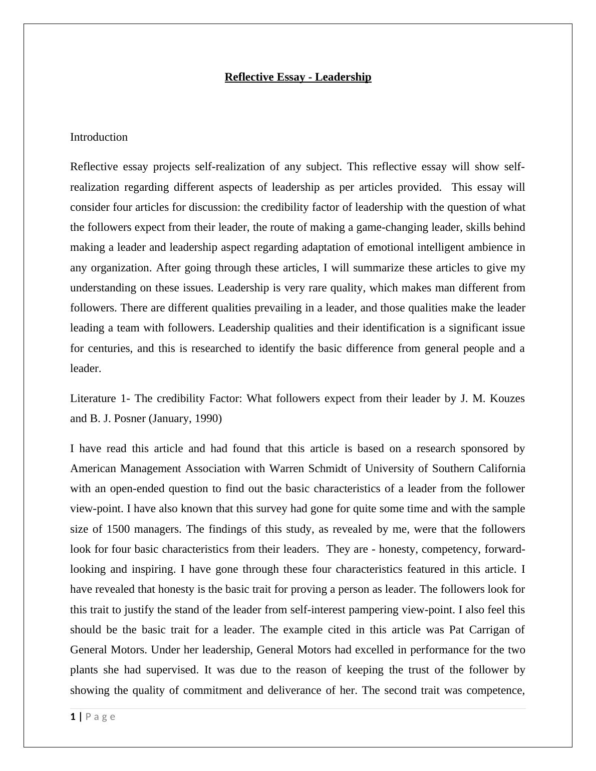 servant leadership reflective essay