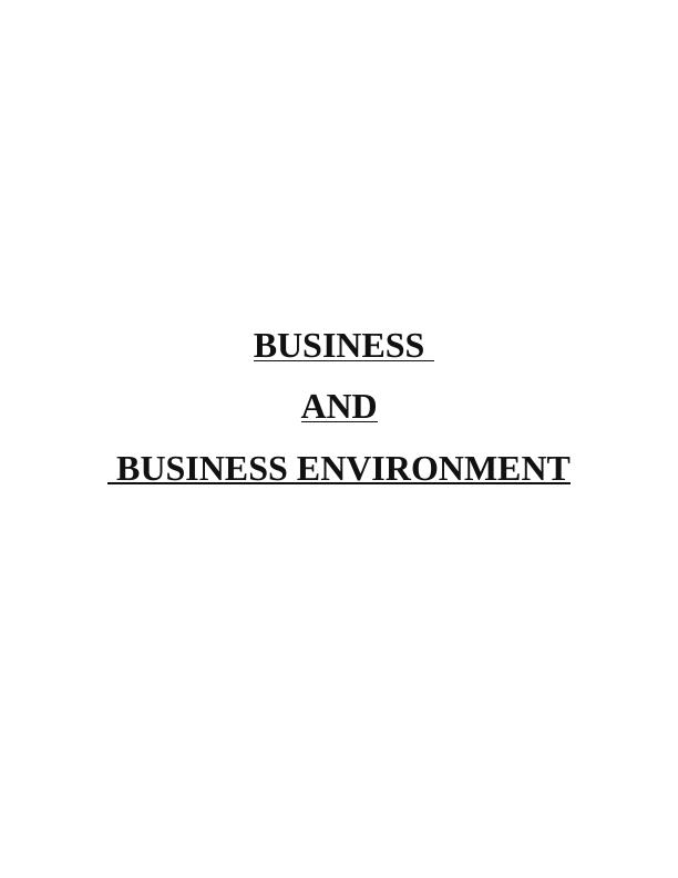 Business and Business Environment  - Assignment_1