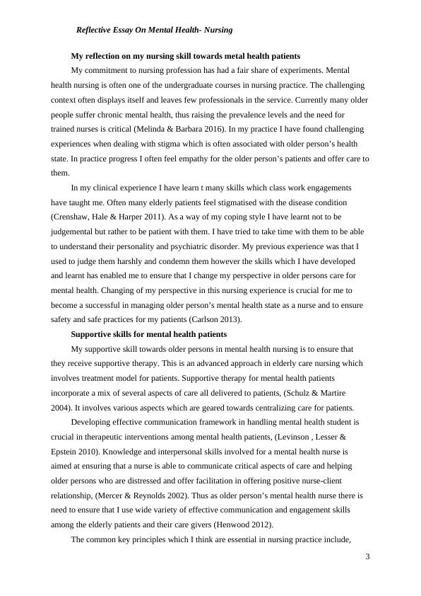 reflective essay healthcare