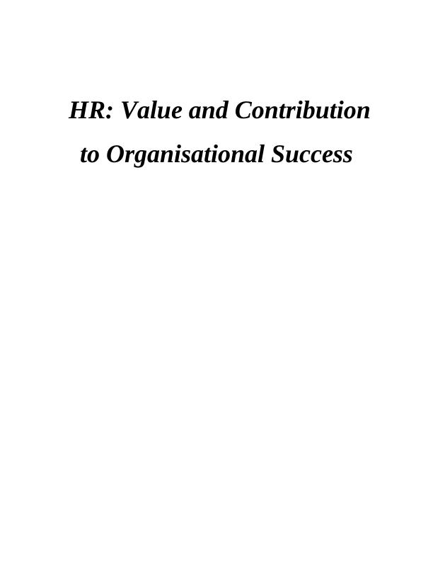 Human Resource Assignment: Value & Contribution_1