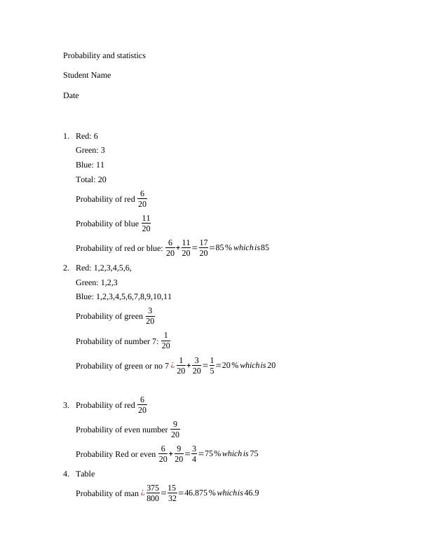 Probability And Statistics Assignment