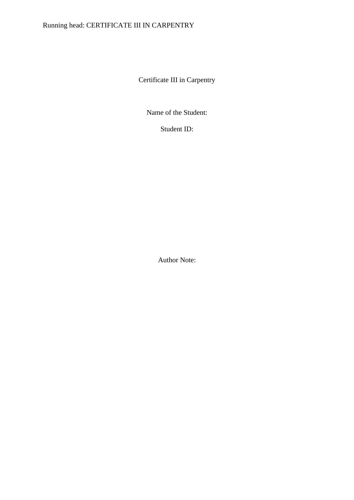 CPC30211 Certificate III in Carpentry Assignment - Desklib_1