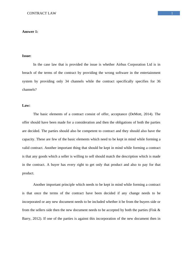 Contract Law - Case Study Of Airbus Corporation Ltd | Breach Of Terms_2