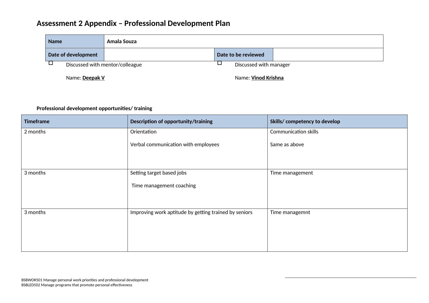 Professional Development Plan Assignment