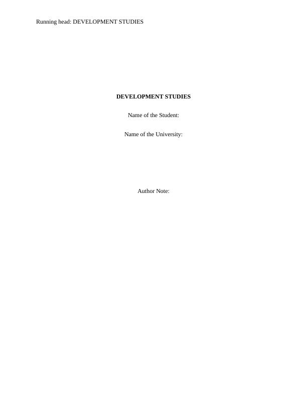 Economic Development Studies Assignment_1