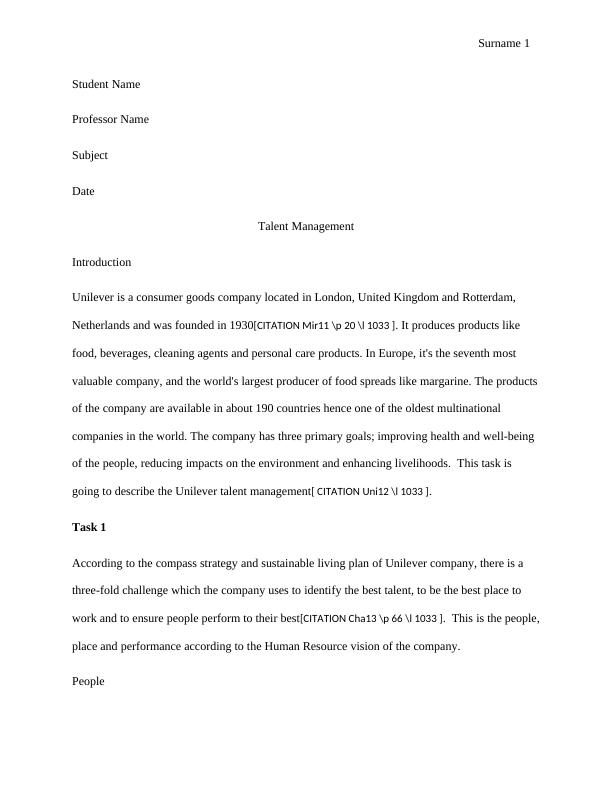 Talent Management Assignment : Unilever_1